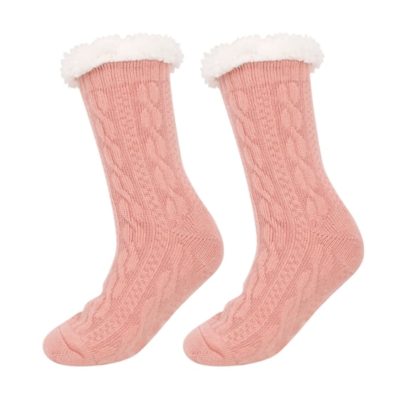 Lovskoo Men's and Women's Slipper Fuzzy Socks Winter Cotton Socks Comfortable Breathable Knitted Non Slip Mid Tube Socks Pink