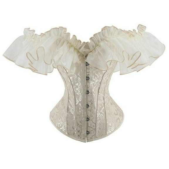 Gpaecead 2024 Corset Tops for Women Steampunk Renaissance Corset Off Shoulder Vintage Gothic Party Floral Lace Up Slim Corset Bustier Tube Tops Halloween Corset Beige