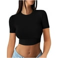 thumbnail image 1 of Lovskoo 2024 Crop Tops for Women Short Sleeve Round Neck Women Clothing Comfortable Breathable Blouses Tops Shirts for Women Black L, 1 of 8