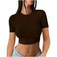 thumbnail image 1 of Lovskoo 2024 Crop Tops for Women Short Sleeve Round Neck Women Clothing Comfortable Breathable Blouses Tops Shirts for Women Coffee XL, 1 of 8
