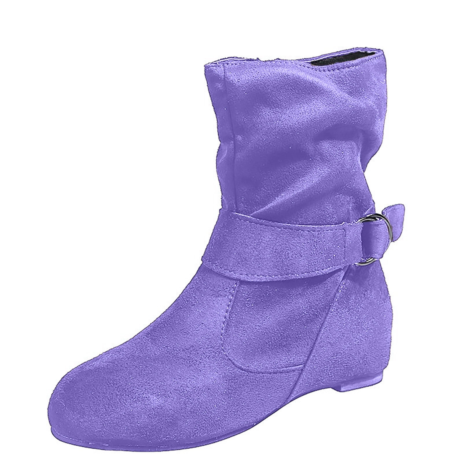 Lovskoo 2024 Dressy Ankle Boots for Women faux Suede Wedge Invisible Height Increasing Elevator Shoes Retro Buckle Low Heels Zipper Fall Winter Short Booties Purple Walmart Business Supplies