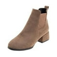 thumbnail image 1 of Lovskoo 2024 Dressy Ankle Boots for Women Faux Suede Pointed Toe Fall Winter Solid Color Chunky Stacked Heel Middle Heel Short Booties Khaki, 1 of 6