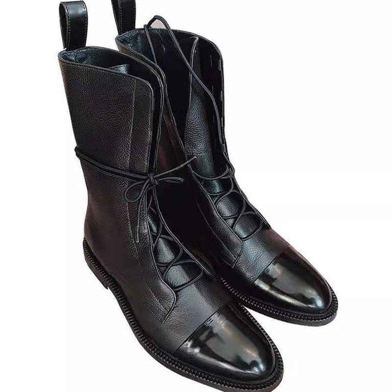 black dress boots womens low heel Lovskoo Dressy Ankle for Women Leather Pointed Toe Fashion Lace Up Comfort Wedding Shoes Vintage Western Booties Black, Women's Size:16x20 in Overall look is exactly black maternity gown Black Designer Dresses |