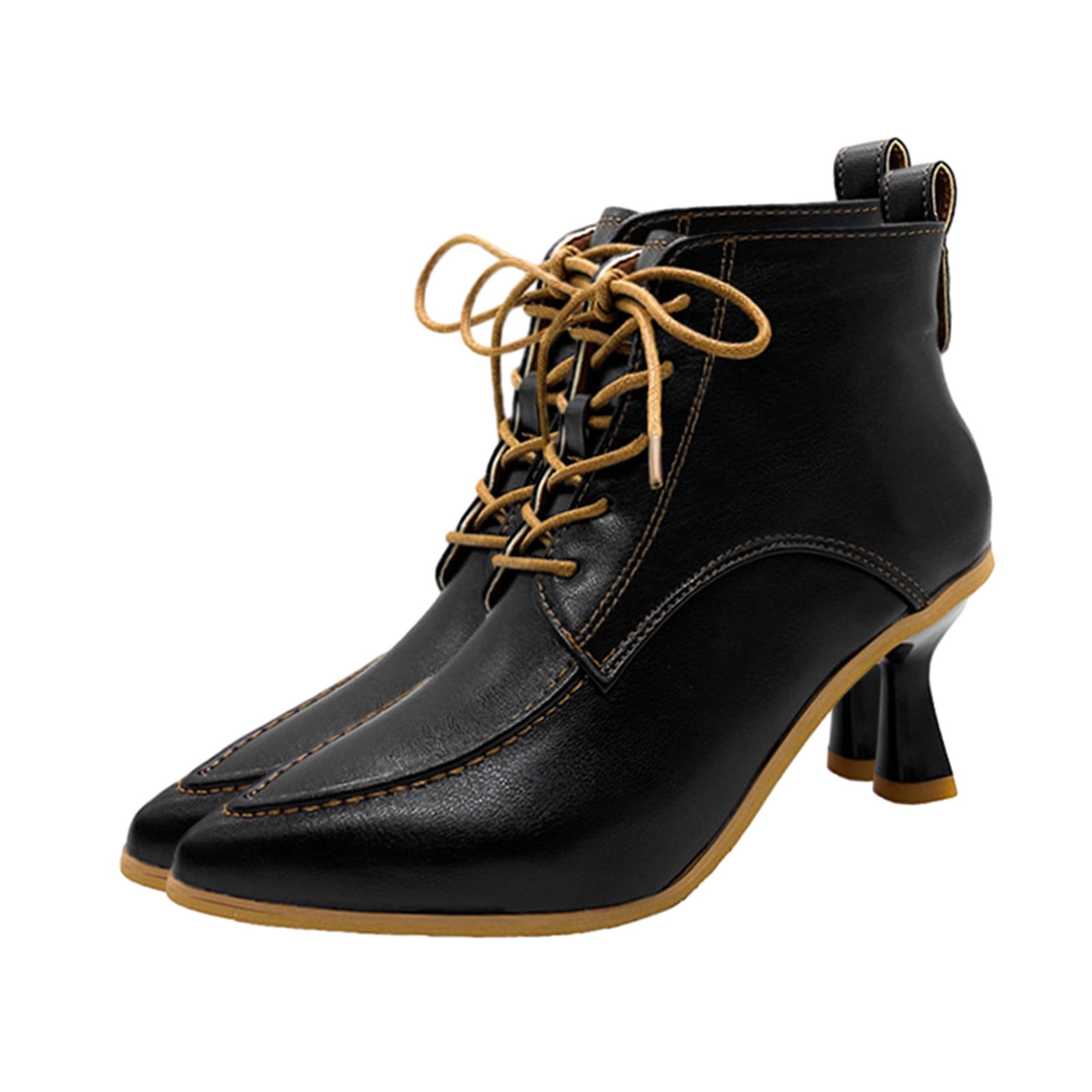 Lovskoo 2024 Dressy Ankle Boots for Women Leather Stiletto Heels Pointed Toe Fall Retro Elastic Fashion High Heel Booties Wedding Dress Shoes Black