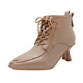 thumbnail image 1 of Lovskoo 2024 Dressy Ankle Boots for Women Leather Stiletto-Heels Pointed Toe Fall Retro Elastic Fashion High Heel Booties Wedding Dress Shoes Khaki, 1 of 9