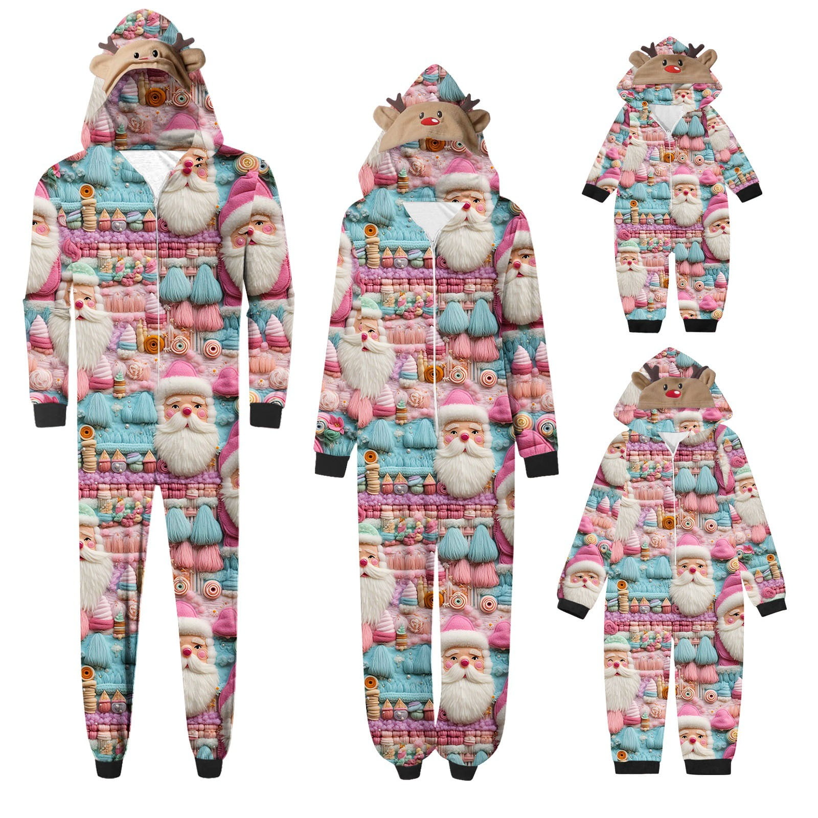 Lovskoo 2024 Family Christmas Pajamas Matching Sets Onesie Deer Hooded ...
