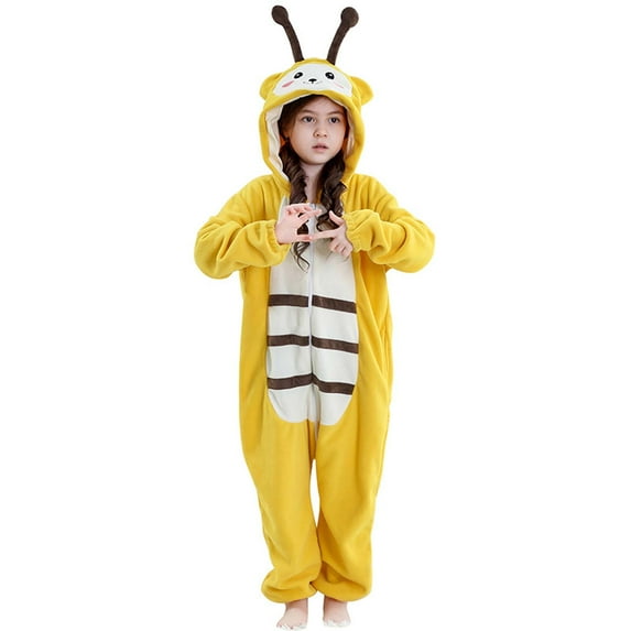 Zwiiyzr Matching Christmas Pajamas Girls Boys Jumpsuit Fleece Long Sleeved Hooded Jumpsuit For 3-12 Years Old Yellow-Kids