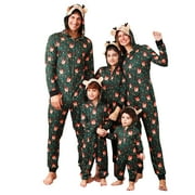 ZWIIYZR Family Christmas Pajamas Matching Sets for Women Fawn Deer Printed Hooded Onesie Holiday Nightwear With Long Pants Zipper Jumpsuit Sleepwear Jammies Sleepwear Wear Mommy Green