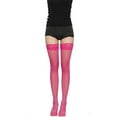 thumbnail image 1 of Lovskoo 2024 Fishnet Thigh High Stockings for Women Girls Knee Highs Sheer Socks Hot Pink, 1 of 3