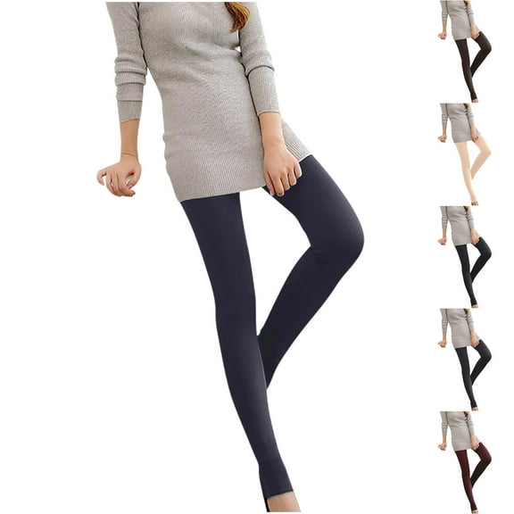 Lovskoo 2024 Fleece Lined Leggings Women Winter Warm Trendy Solid Color Plush Thermal Tight Pants Black