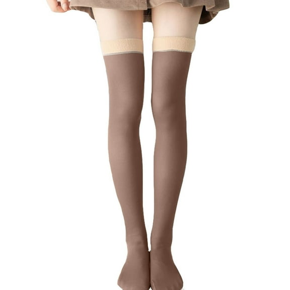 Lovskoo 2024 Fleece Lined Tights for Women Fake Translucent Warm Fleece Pantyhose Thick Solid Stockings Stretch Warm Leggings Coffee