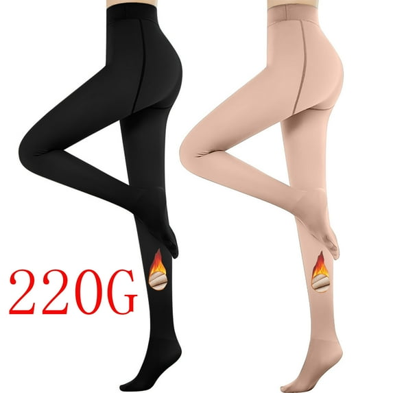 Lovskoo 2024 Fleece Lined Tights for Women Sheer Fake Translucent High Waist Stockings Solid Warm Pantyhose Stretch Warm Leggings Khaki