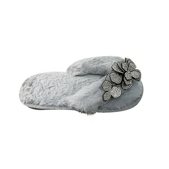 Lovskoo 2024 Fuzzy Slippers for Women Open Toe Warm Cute Fleece Soft Soled Cotton Shoes House Slippers for Women Indoor Gray