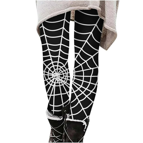 Lovskoo 2024 Halloween Leggings for Women High Waist Spider Web Graphic Print Stretchy Legging Slim Yoga Long Pants for Sportwear Fitness Running Warm Thermal Elastic Leggings Pants Black-A