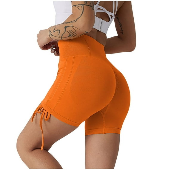 Lovskoo 2024 High Waisted Biker Shorts for Women Solid Color Tummy Control Spandex Scrunch Butt Hip Lifting Fitness Yoga Shorts Orange M