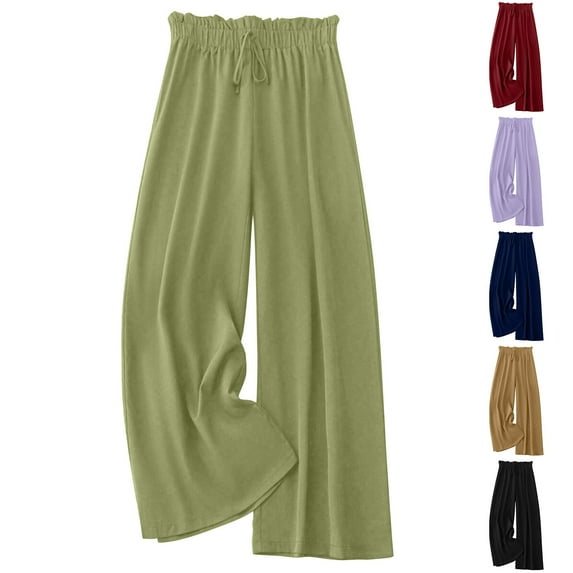 Lovskoo Women's Solid Color Tie Knot Paperbag Waist Loose Wide Leg Pants Purple