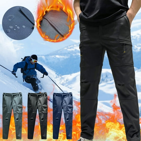 Lovskoo 2024 Hiking Pants Winter Outdoor Pants for Men and Women Water Proofing Plush Thickened Hiking Ski Pants Black