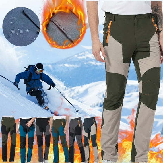 Lovskoo 2024 Hiking Pants for Men and Women Winter Outdoor Pants Water Proofing Plush Thickened Hiking Ski Pants Black