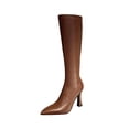 thumbnail image 1 of Lovskoo 2024 Knee High Boots Women Western Wide Calf Pointed Toe Stiletto Heel Dress Boot Brown, 1 of 9