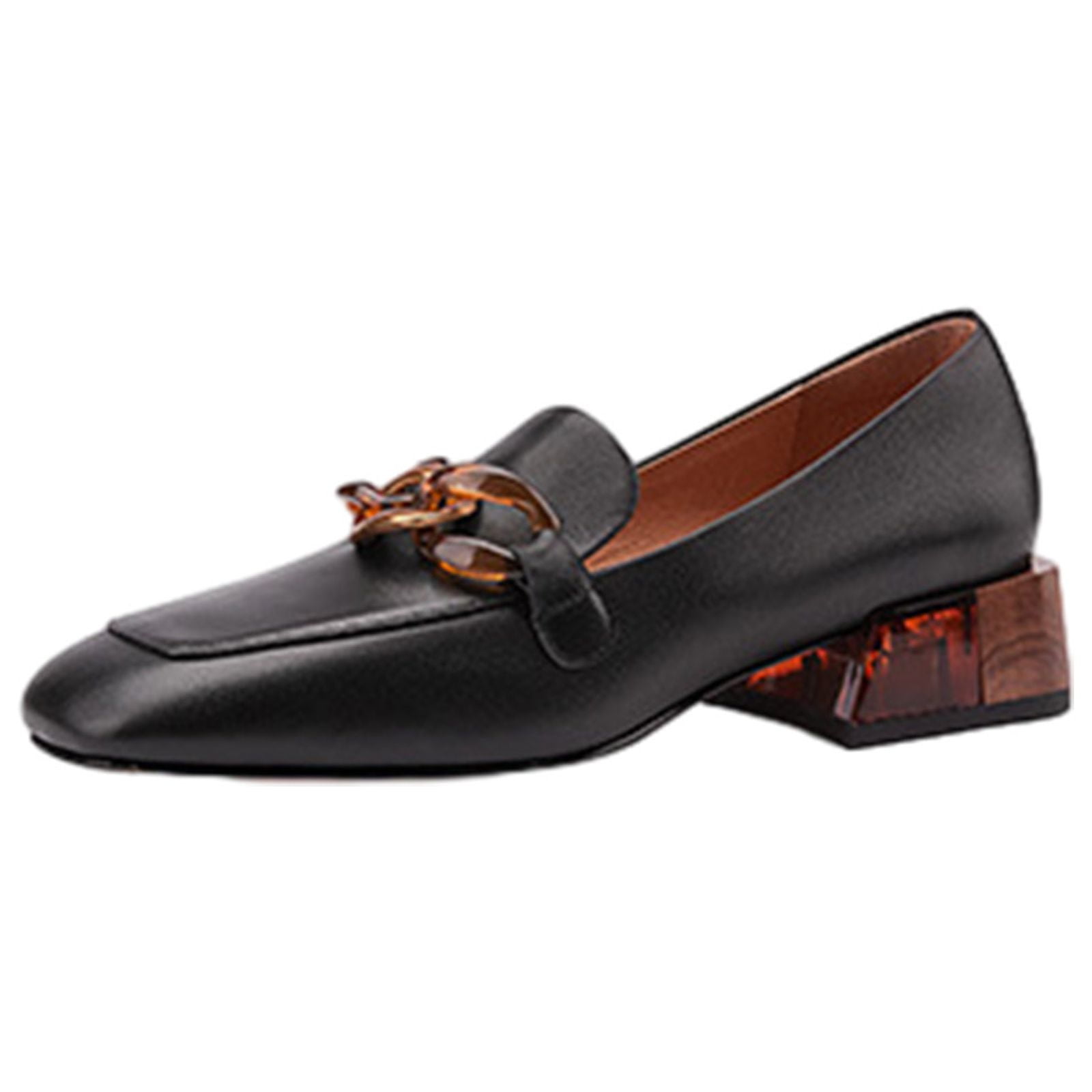 Lovskoo 2024 Loafers for Women Leather Square Toe Chunky Heel Penny Shoes Classic Comfortable