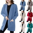 thumbnail image 1 of Lovskoo 2024 Long Cardigans for Women Trendy Long Sleeve Medium Length Knitted Cardigan Versatile Jacket Pocket Loose Outer Wear Knit Sweater Light Blue, 1 of 7