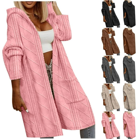 Lovskoo 2024 Long Cardigans for Women Trendy Long Sleeve Casual Knitwear Fall and Winter Long Dough Twists Sweater Button Cardigan Coat Brown