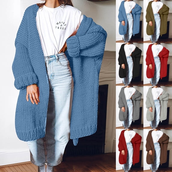 Lovskoo 2024 Long Cardigans for Women Trendy Long Sleeve Knitted Long Pattern Cardigan Sweater Coat Coffee