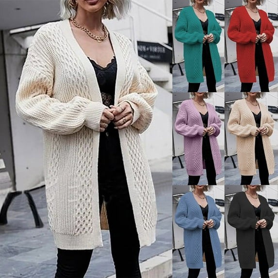 Lovskoo 2024 Long Cardigans for Women Trendy Long Sleeve Knitted Long Pattern Cardigan Sweater Coat Khaki