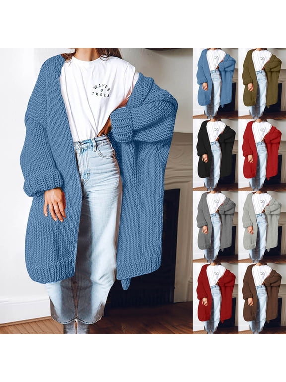 Long Cardigans for Women Trendy Long Sleeve Knitted Long Pattern Cardigan Sweater Coat Olive Green