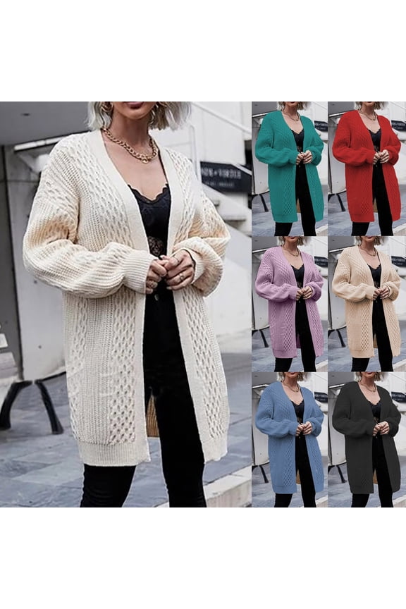Long Cardigans for Women Trendy Long Sleeve Knitted Long Pattern Cardigan Sweater Coat Red