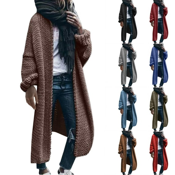 Lovskoo 2024 Long Cardigans for Women Trendy Long Sleeve Solid Color Coarse Knit Loose Oversized Sweater Cardigan Red
