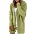 thumbnail image 1 of Lovskoo 2024 Long Cardigans for Women Trendy Long Sleeve Solid Color Medium Long Large Sweater Knitted Hooded Cardigan Coat Green, 1 of 7