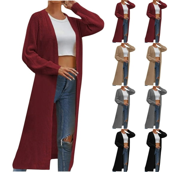 Lovskoo 2024 Long Cardigans for Women Trendy Solid Loose Long Sleeve Sweater Cardigan Coat Black