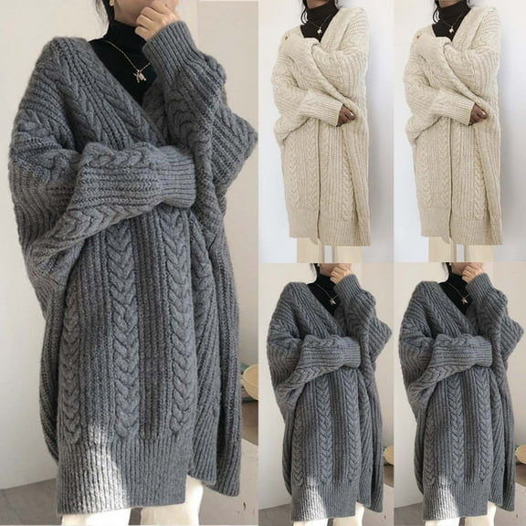 Lovskoo 2024 Long Cardigans for Women Trendy Sweater Casual Long Sleeve Long Solid Sweater Ladies Outwear Gray
