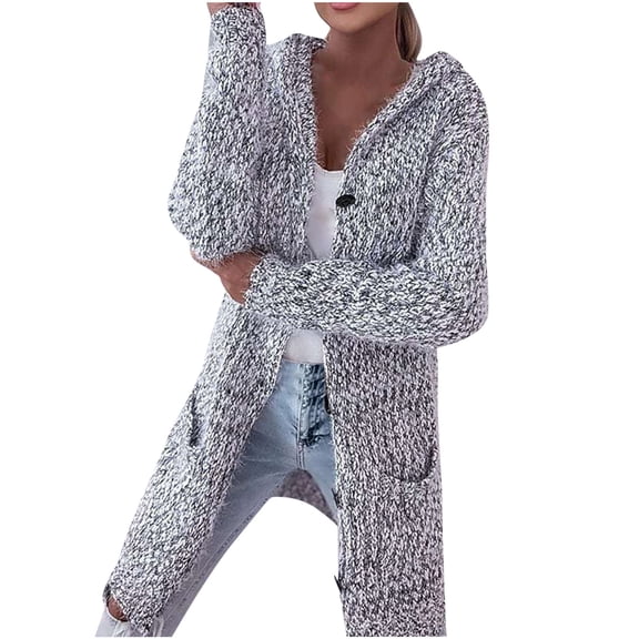 Lovskoo 2024 Long Cardigans for Women Trendy Sweater Coat Top V-Neck Loose Hollow Out Long Sleeve Coat Gray