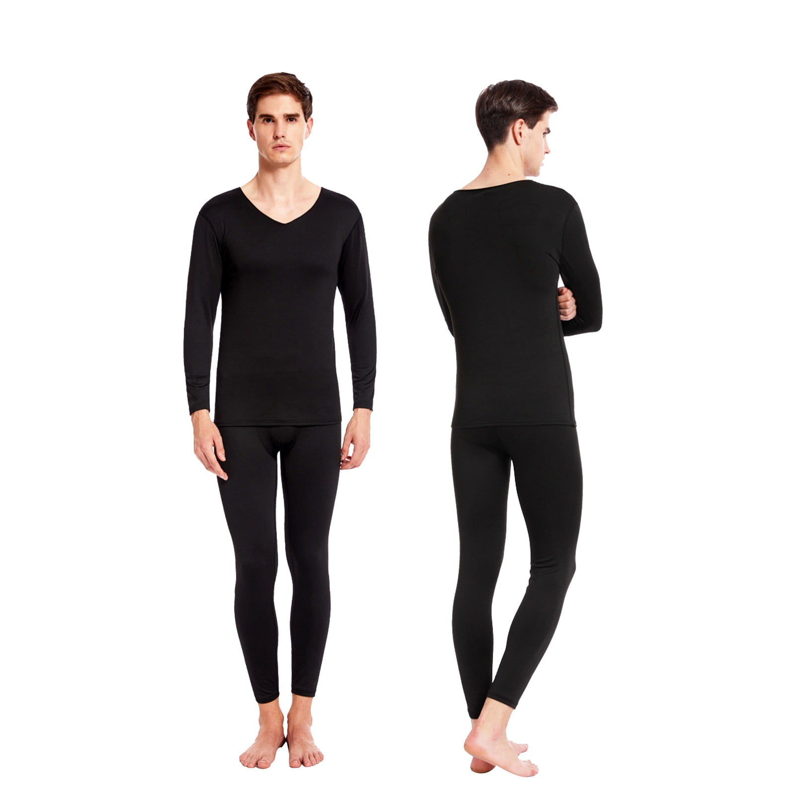 Lovskoo 2024 Long Johns Thermal Underwear for Men Fleece Lined Round Neck Solid Color Winter