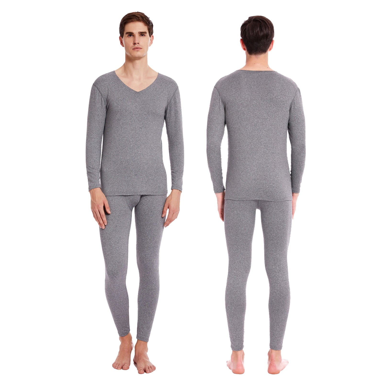 Lovskoo 2024 Long Johns Thermal Underwear for Men Fleece Lined Round Neck Solid Color Winter