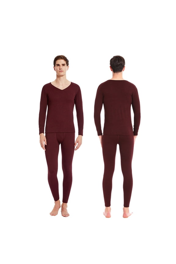 2024 Long Johns Thermal Underwear for Men Fleece Lined Round Neck Solid Color Winter Warm Tops and Bottom Set Base Layer for Cold Weather Red