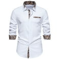 thumbnail image 1 of Lovskoo 2024 Long Sleeve Shirts for Men Casual Patchwork Button Turn-Down Collar Tops Blouse Shirt White-XL, 1 of 9