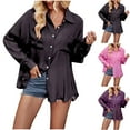 thumbnail image 1 of Lovskoo 2024 Long Sleeve Shirts for Women Button Down Shirt Casual Solid Color Fall Spring Loose Shirt Tops Pink, 1 of 9