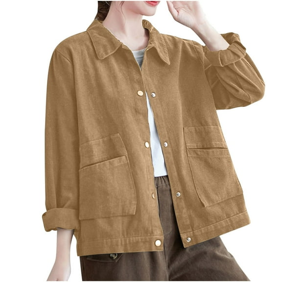 Lovskoo 2024 Long Sleeve Shirts for Women Button Down Trendy Casual Cotton Linen T-Shirt V-Neck Sweatshirt Tops Blouse Yellow 2XL