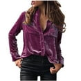 thumbnail image 1 of Lovskoo 2024 Long Sleeve Shirts for Women Button Down Trendy Winter Velvet Button Pocket Casual Shirt Top Purple L, 1 of 4