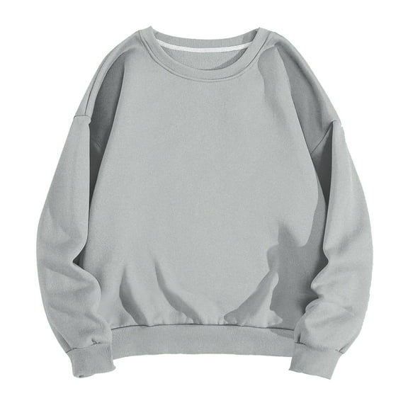 Lovskoo Long Sleeve Sweatshirt for Women mens solid color Casual Round Neck Tops Loose Shirts Blouse Sweatshirt Gray