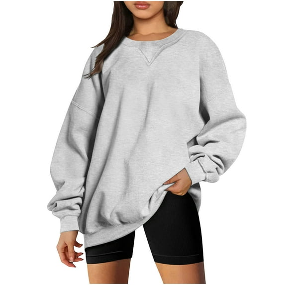 Lovskoo Womens Oversized Sweatshirts Long Sleeve Crewneck Shirts Comfy Pullover Tops Fall Outfits trendy Winter Clothes 2025 Gray