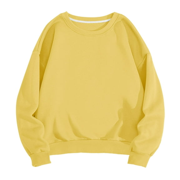 Lovskoo Long Sleeve Sweatshirt for Women mens solid color Casual Round Neck Tops Loose Shirts Blouse Sweatshirt Yellow