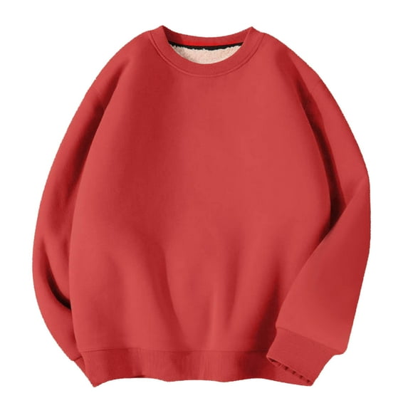 Lovskoo Sweatshirt for Men fleece warm Long Sleeve Solid color Casual Round Neck Tops Loose Shirts Blouse Sweatshirt Orange