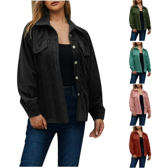 Lovskoo 2024 Long Sleeve Shirts for Women Corduroy Button Down Shirt Casual Print T-Shirts Single Breasted Fall Spring Loose Shirt Tops Blouse Black