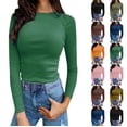 thumbnail image 1 of Lovskoo 2024 Long Sleeve Shirts for Women Fall Trendy Stretch Slim Fitted Ribbed T-Shirt Blouse Solid Color Basic Tops White, 1 of 5
