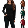 thumbnail image 1 of Lovskoo 2024 Long Sleeve Shirts for Women Sweater Fall and Winter Solid Color Lightweight Casual Blouse Round Neck Pullover Tops Red, 1 of 9