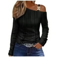 thumbnail image 1 of Lovskoo 2024 Long Sleeve Shirts for Women Trendy Casual One Shoulder Drop Shoulder Pullover Top Black 2XL, 1 of 7